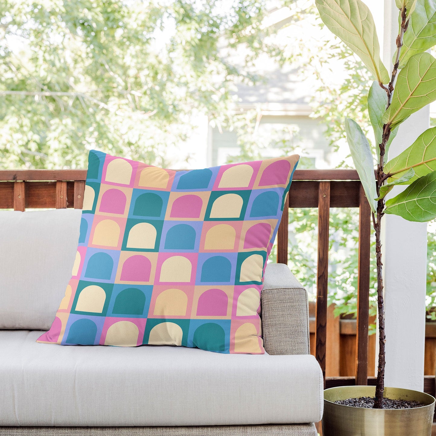 Colour Poems Checker Arches I Pastel Tones Outdoor Throw Pillow
