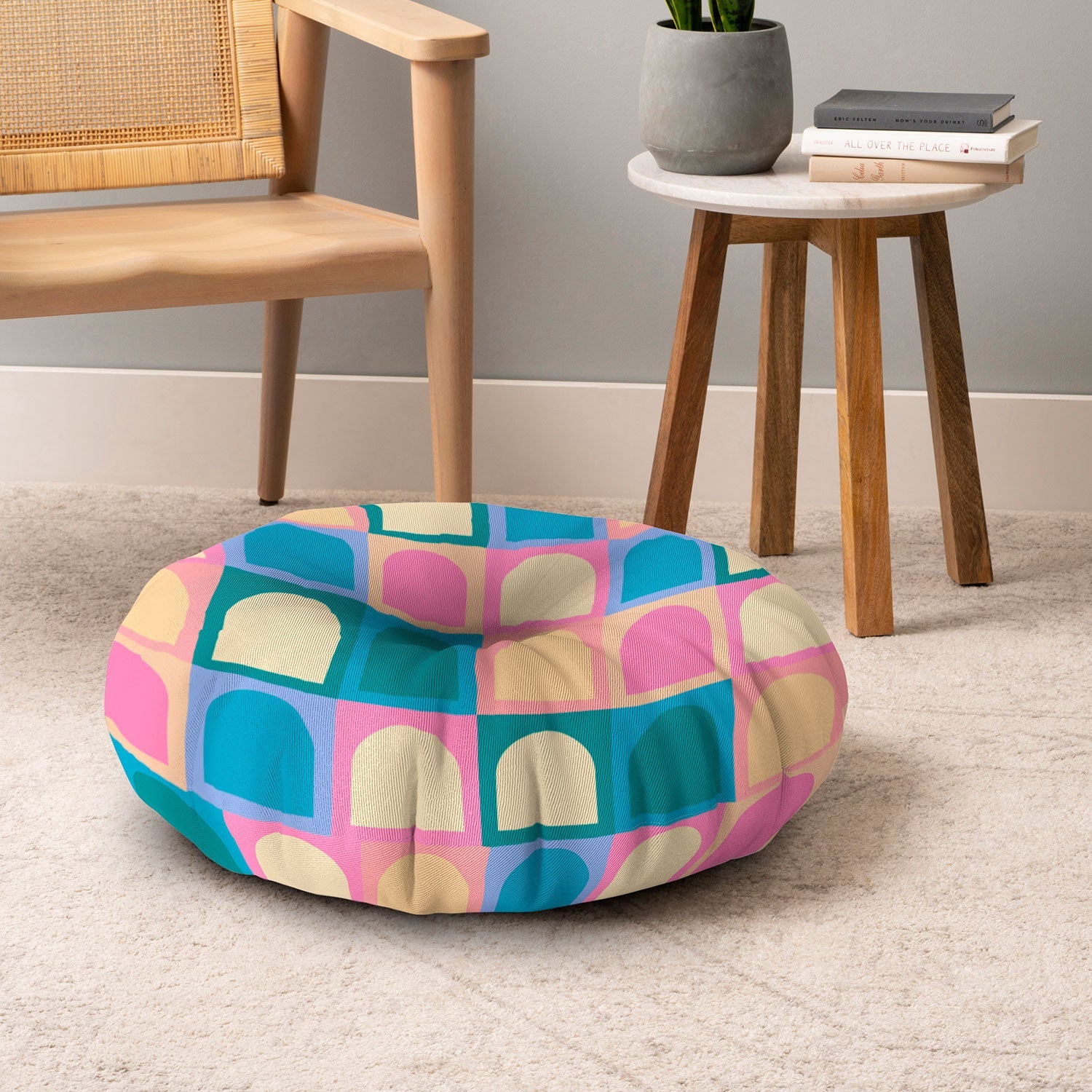 Colour Poems Checker Arches I Pastel Tones Floor Pillow Round