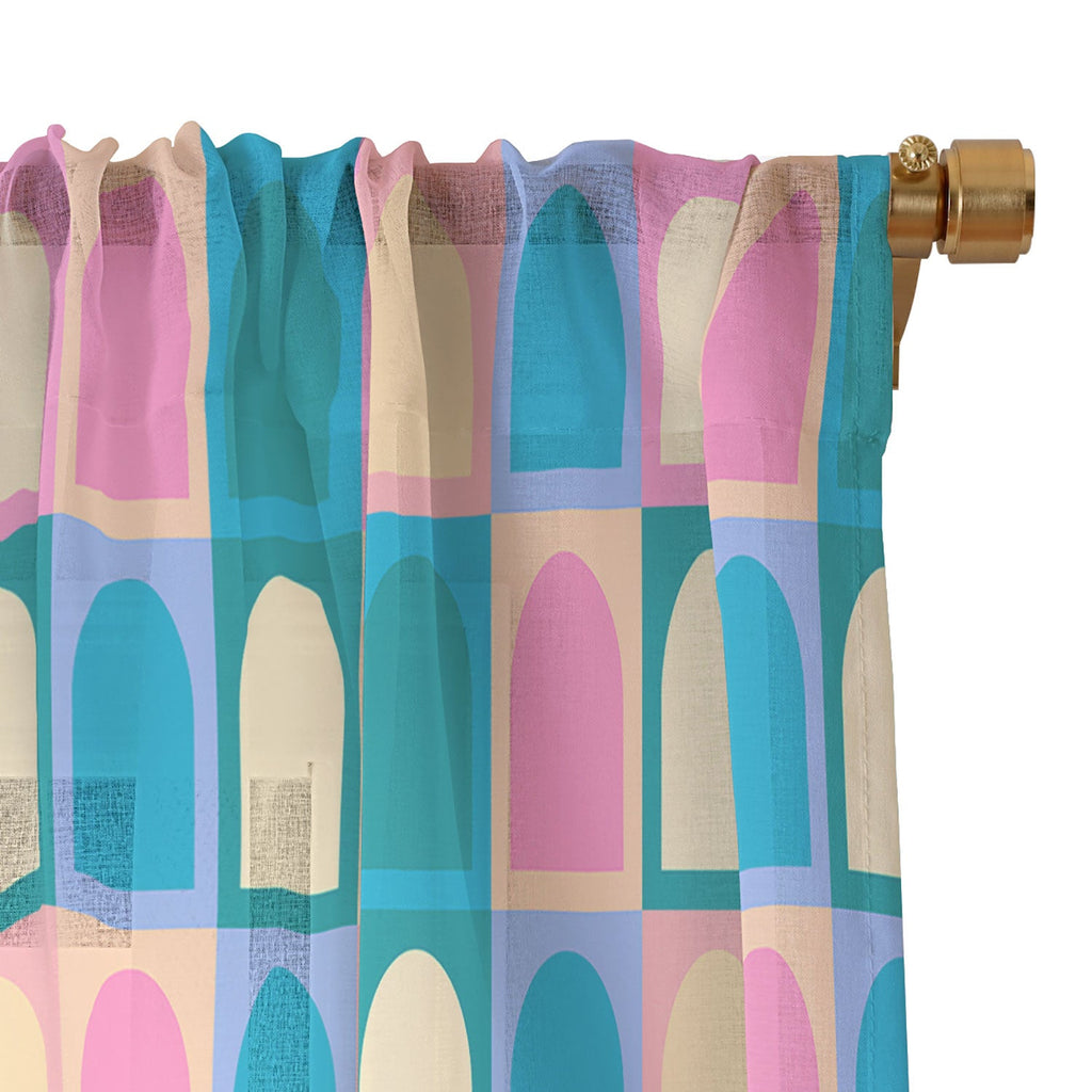 Colour Poems Checker Arches I Pastel Tones Sheer Window Curtain