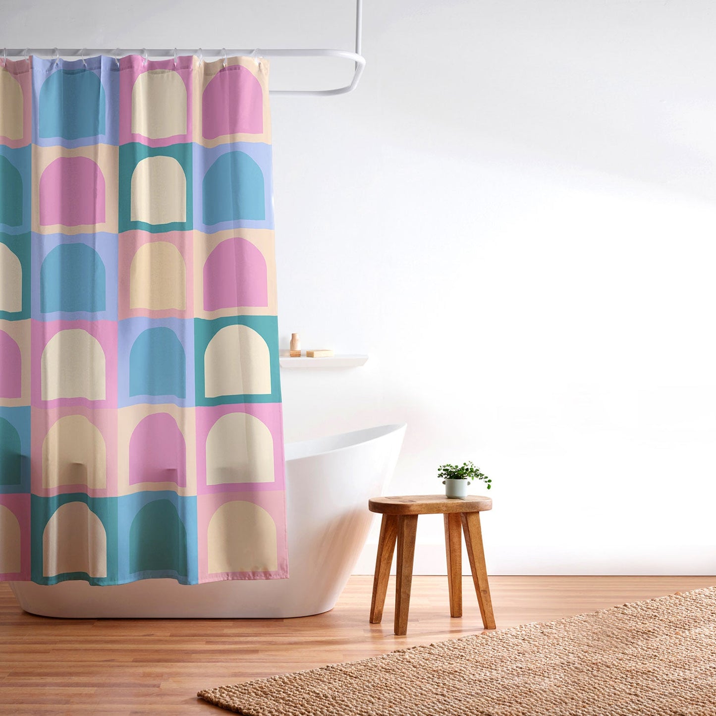 Colour Poems Checker Arches I Pastel Tones Shower Curtain