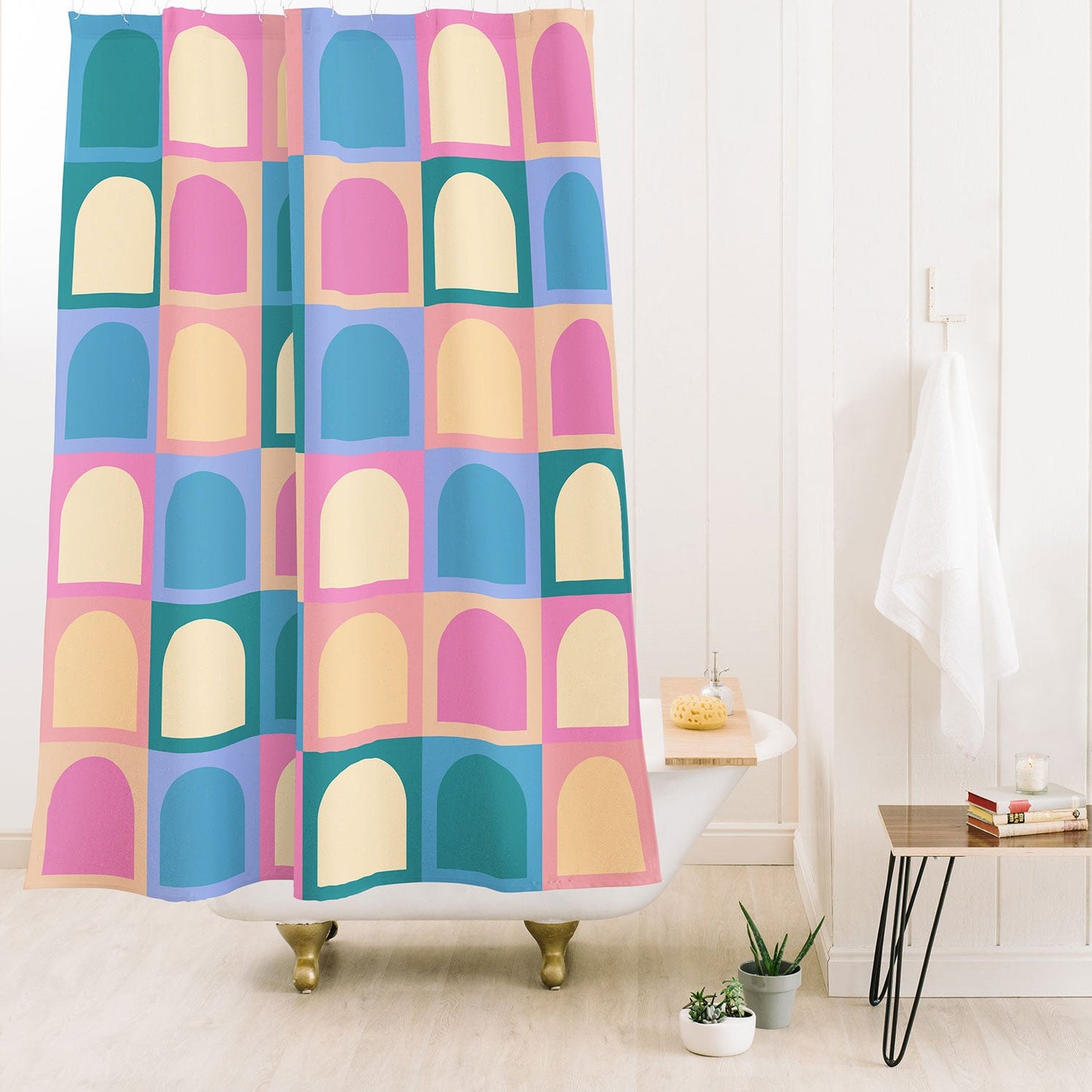 Colour Poems Checker Arches I Pastel Tones Shower Curtain