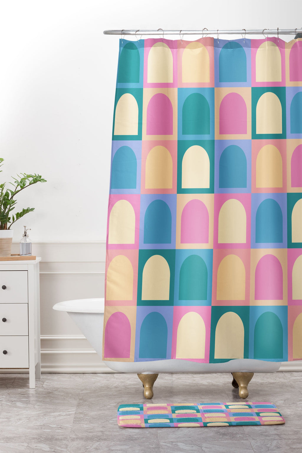 Colour Poems Checker Arches I Pastel Tones Memory Foam Bath Mat