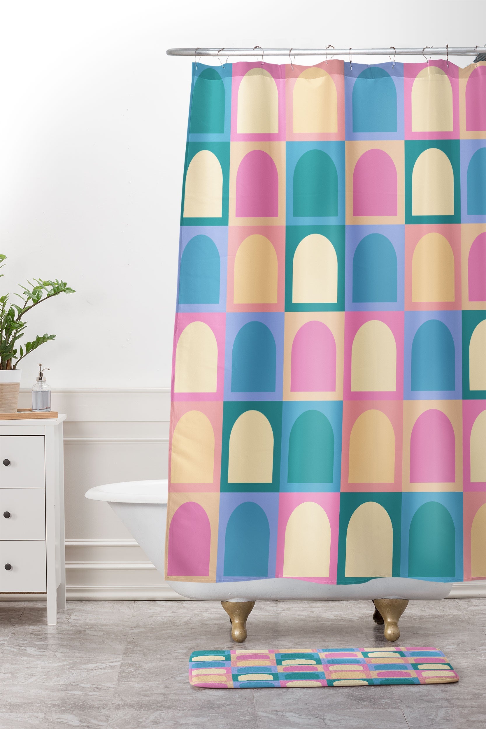 Colour Poems Checker Arches I Pastel Tones Memory Foam Bath Mat