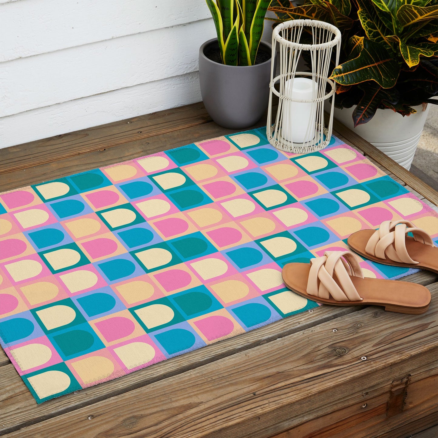 Colour Poems Checker Arches I Pastel Tones Outdoor Rug
