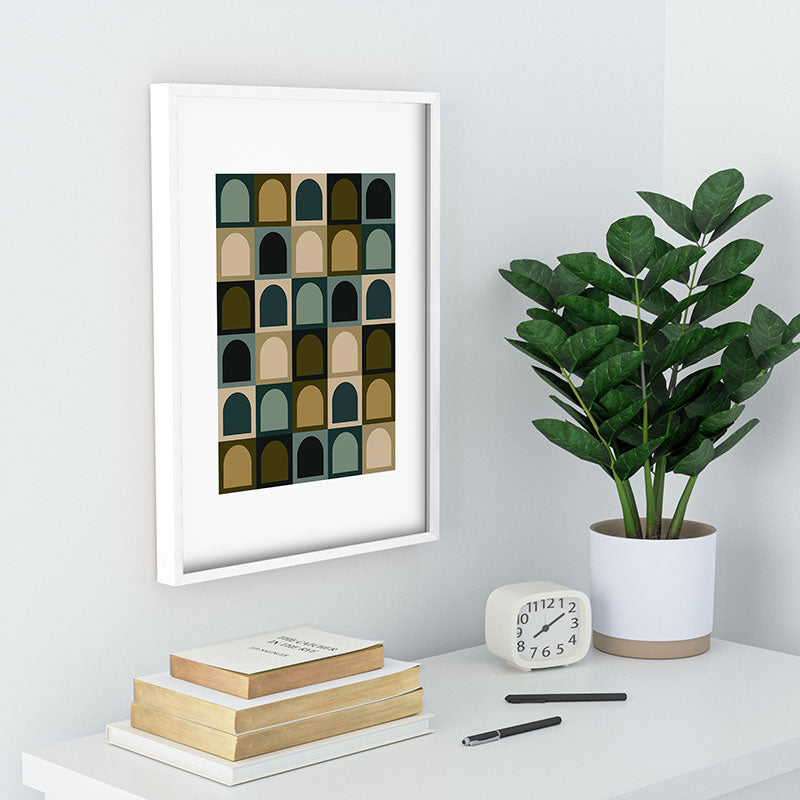 Colour Poems Checker Arches II Earthy Tones Recessed Framing Rectangle