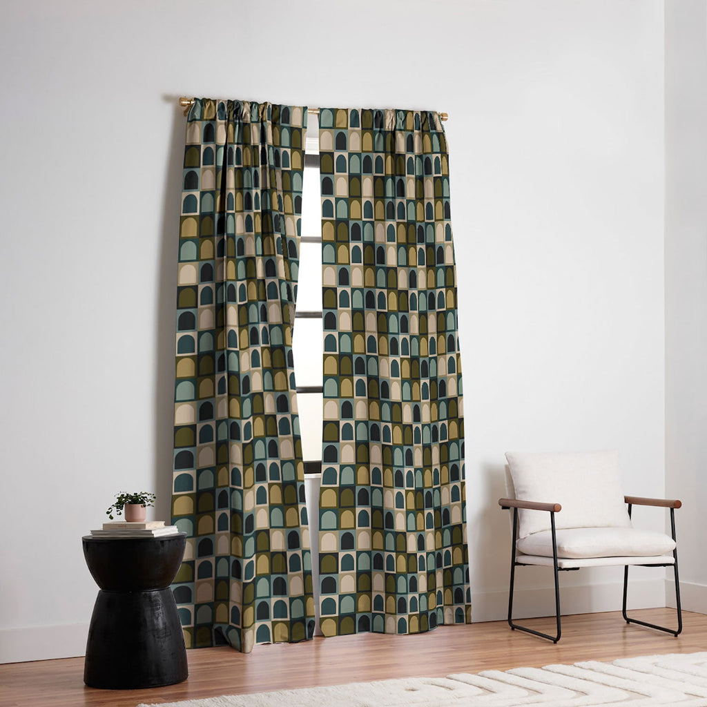 Colour Poems Checker Arches II Earthy Tones Blackout Window Curtain