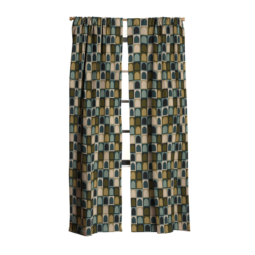 Colour Poems Checker Arches II Earthy Tones Blackout Window Curtain