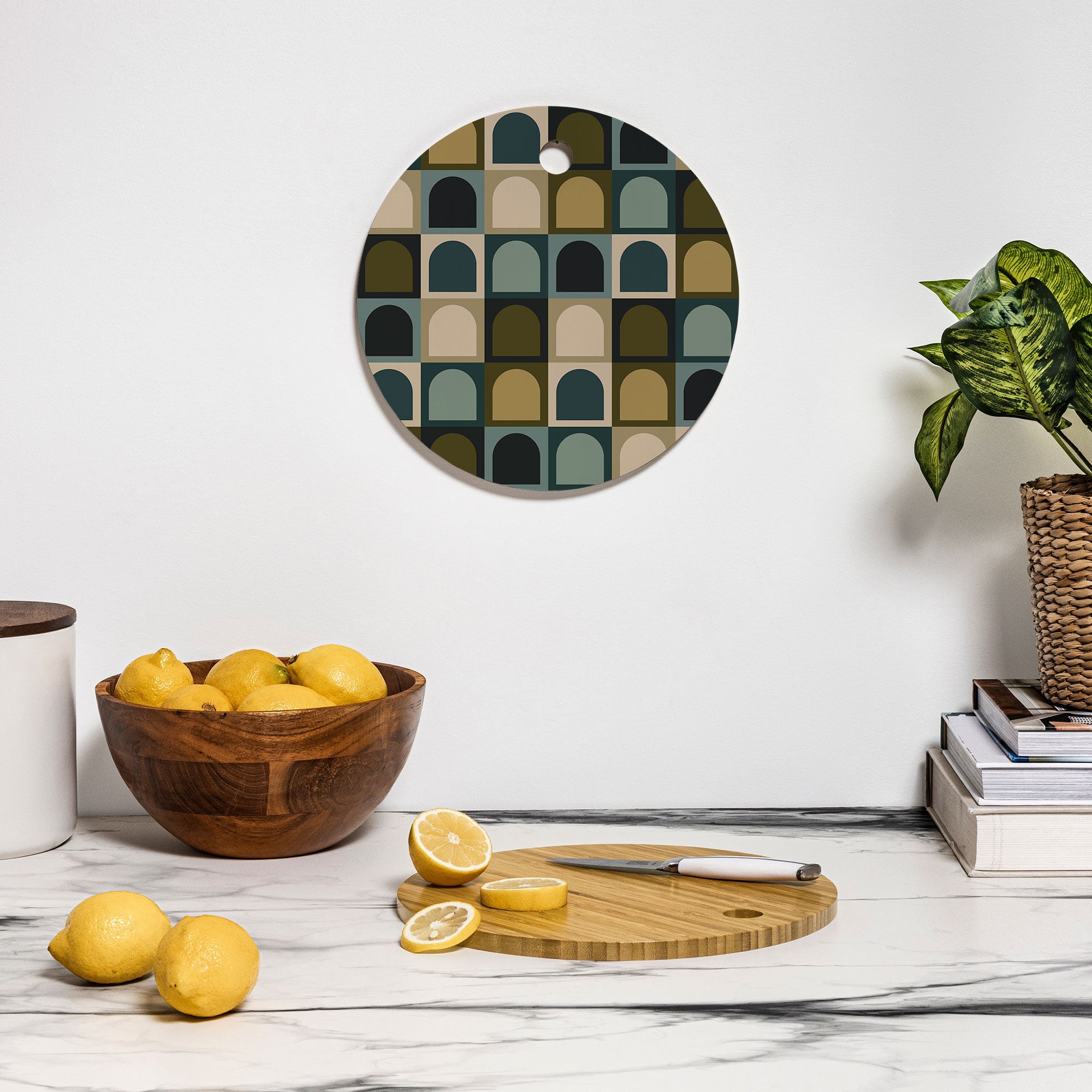 Colour Poems Checker Arches II Earthy Tones Cutting Board Round
