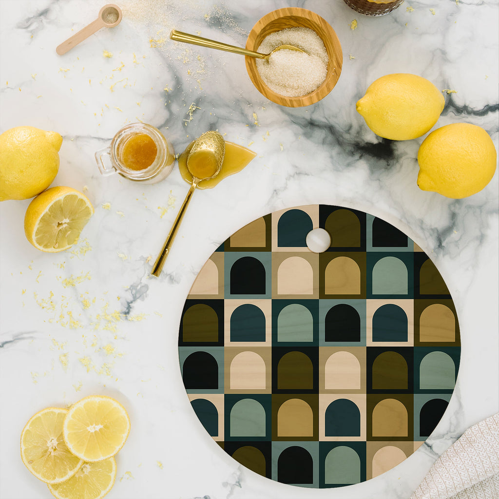 Colour Poems Checker Arches II Earthy Tones Cutting Board Round