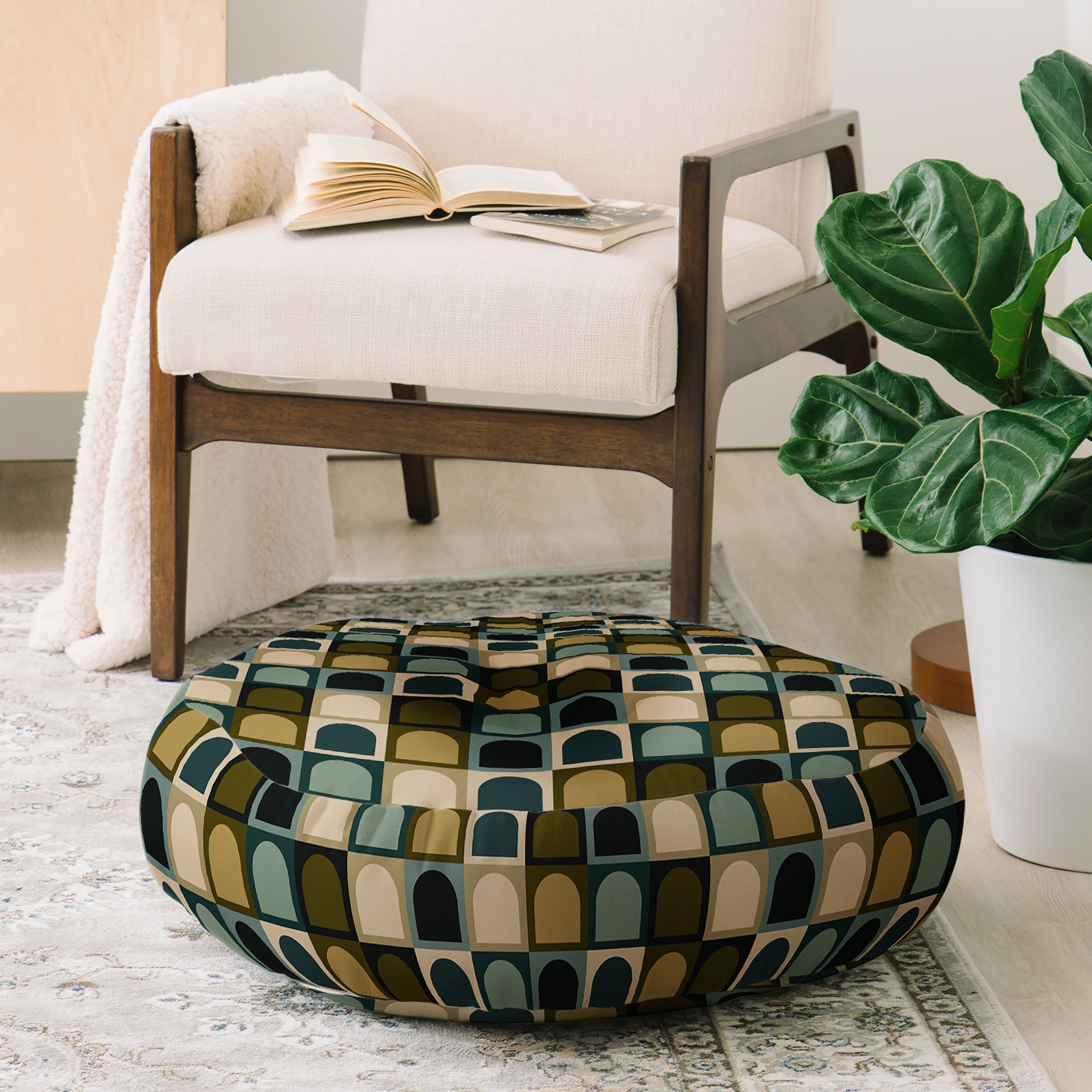 Colour Poems Checker Arches II Earthy Tones Floor Pillow Round