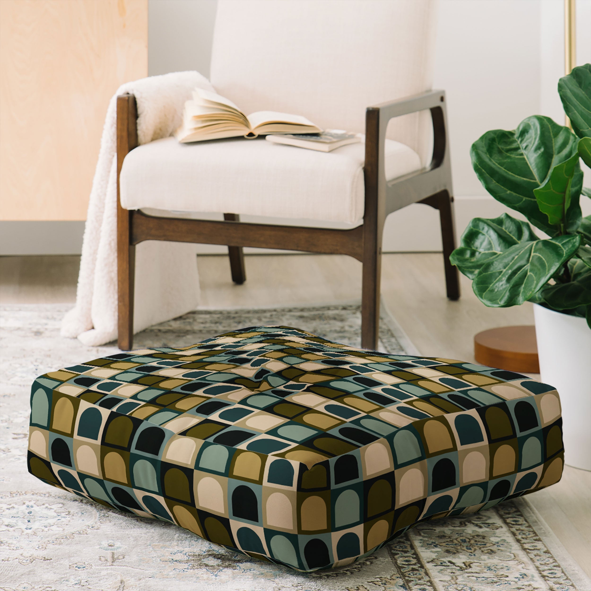 Colour Poems Checker Arches II Earthy Tones Floor Pillow Square