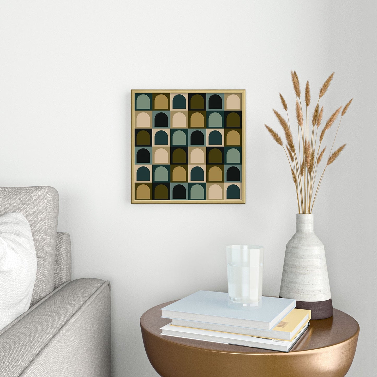 Colour Poems Checker Arches II Earthy Tones Square Metal Framed Art Print