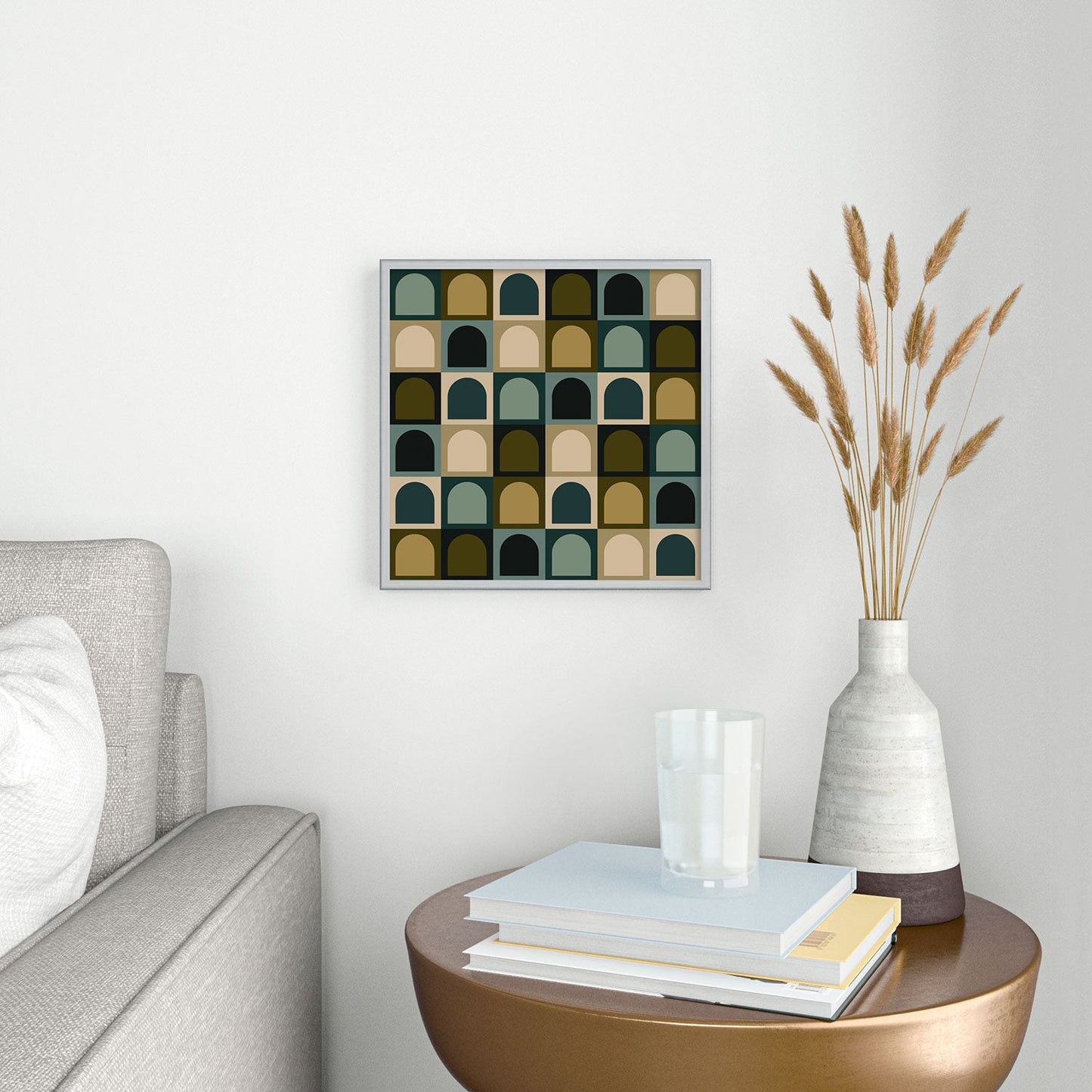 Colour Poems Checker Arches II Earthy Tones Square Metal Framed Art Print