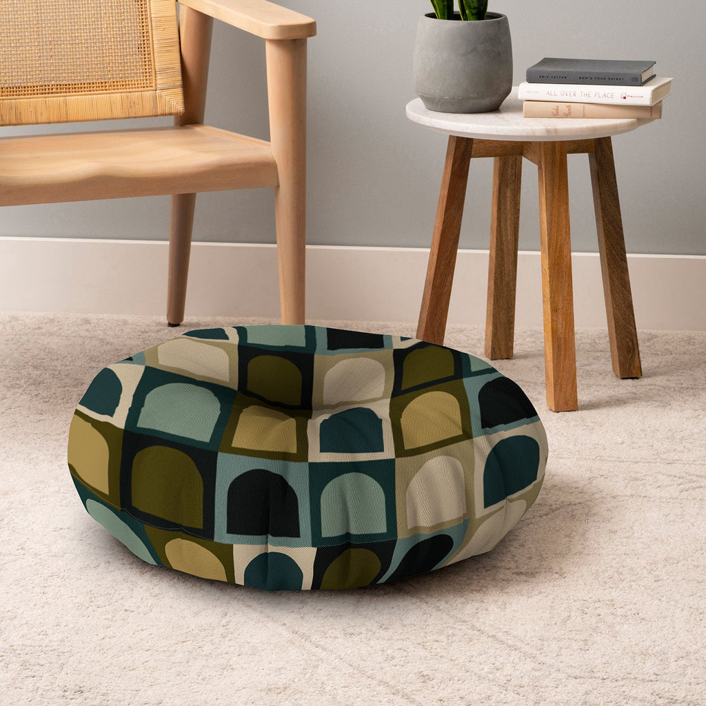 Colour Poems Checker Arches II Earthy Tones Floor Pillow Round