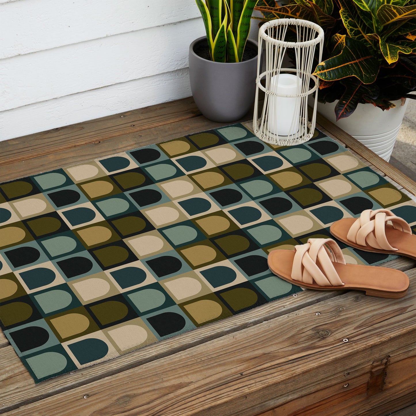 Colour Poems Checker Arches II Earthy Tones Outdoor Rug