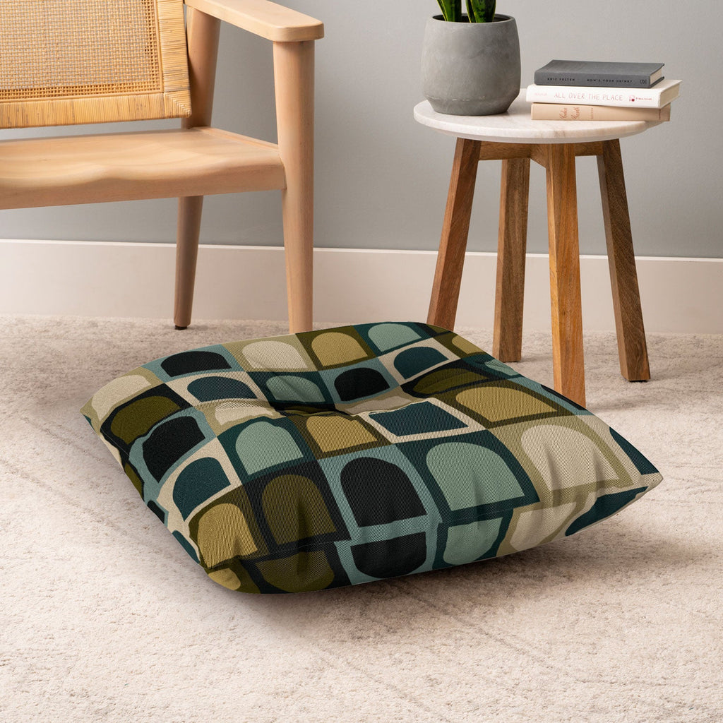 Colour Poems Checker Arches II Earthy Tones Floor Pillow Square