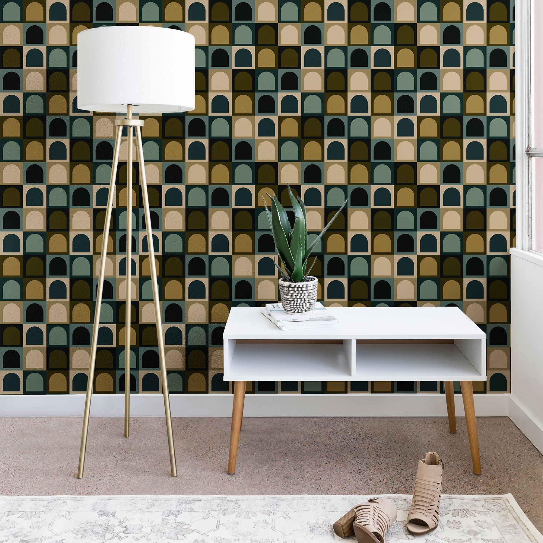 Colour Poems Checker Arches II Earthy Tones Wallpaper