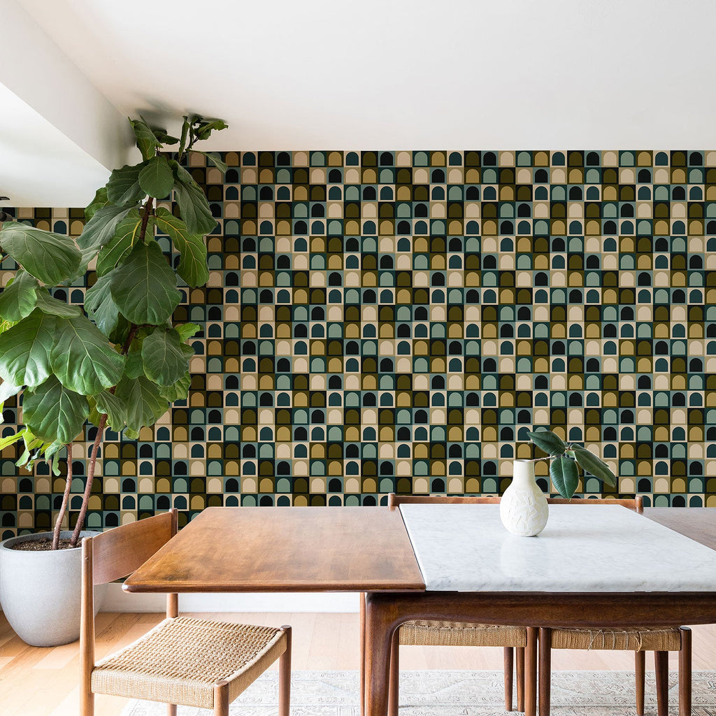 Colour Poems Checker Arches II Earthy Tones Wallpaper