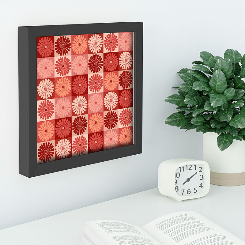 Colour Poems Checker Daisies I Red Pink Recessed Framing Square