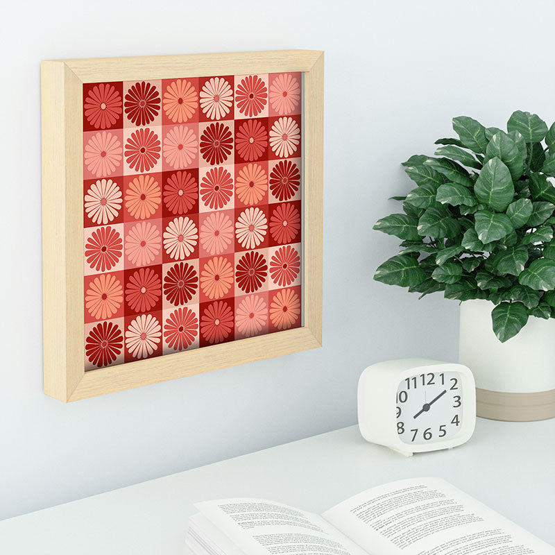 Colour Poems Checker Daisies I Red Pink Recessed Framing Square