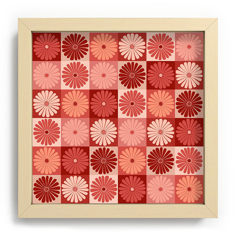 Colour Poems Checker Daisies I Red Pink Recessed Framing Square
