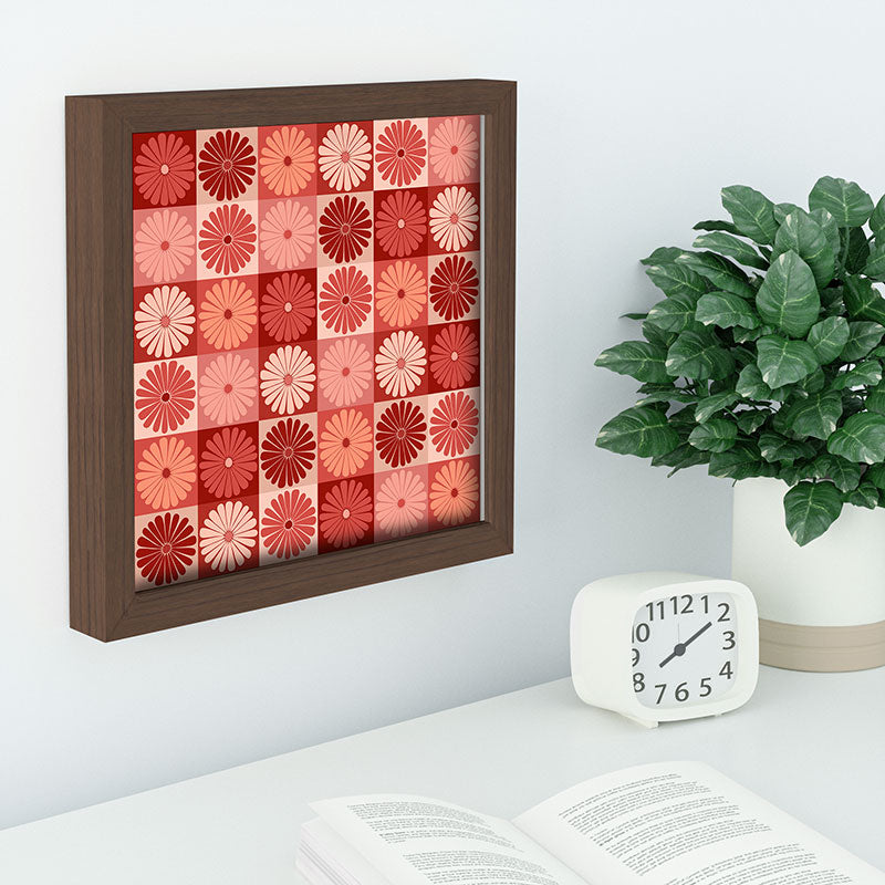 Colour Poems Checker Daisies I Red Pink Recessed Framing Square