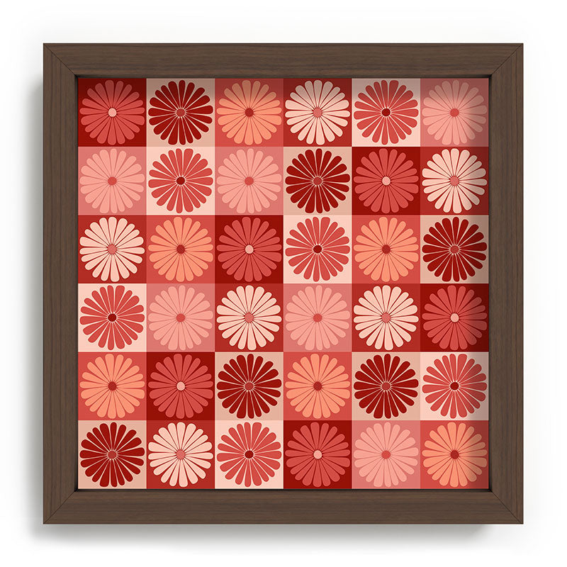 Colour Poems Checker Daisies I Red Pink Recessed Framing Square