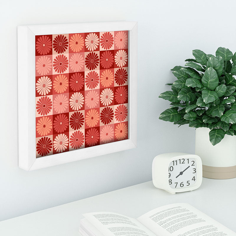 Colour Poems Checker Daisies I Red Pink Recessed Framing Square