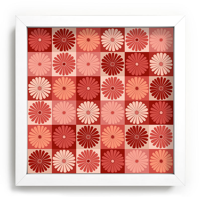 Colour Poems Checker Daisies I Red Pink Recessed Framing Square