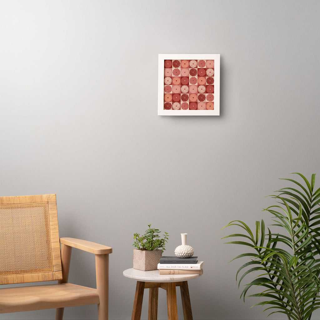 Colour Poems Checker Daisies I Red Pink Framed Wall Art