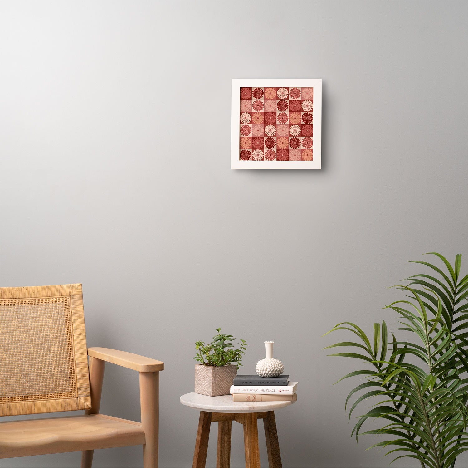Colour Poems Checker Daisies I Red Pink Framed Wall Art