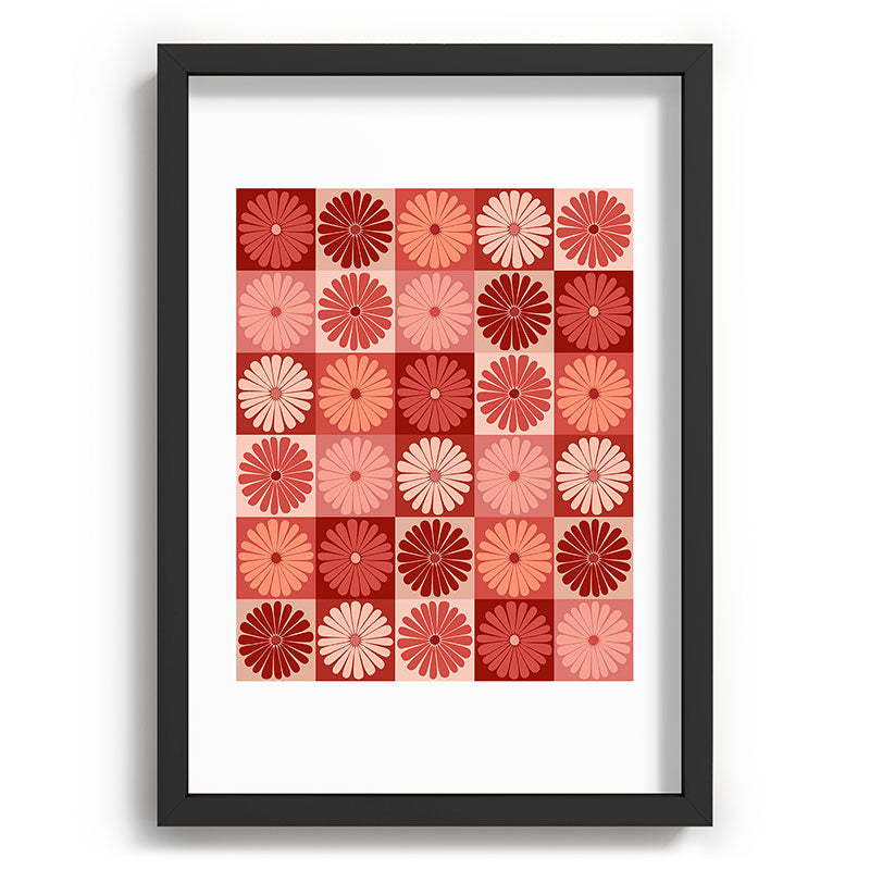 Colour Poems Checker Daisies I Red Pink Recessed Framing Rectangle