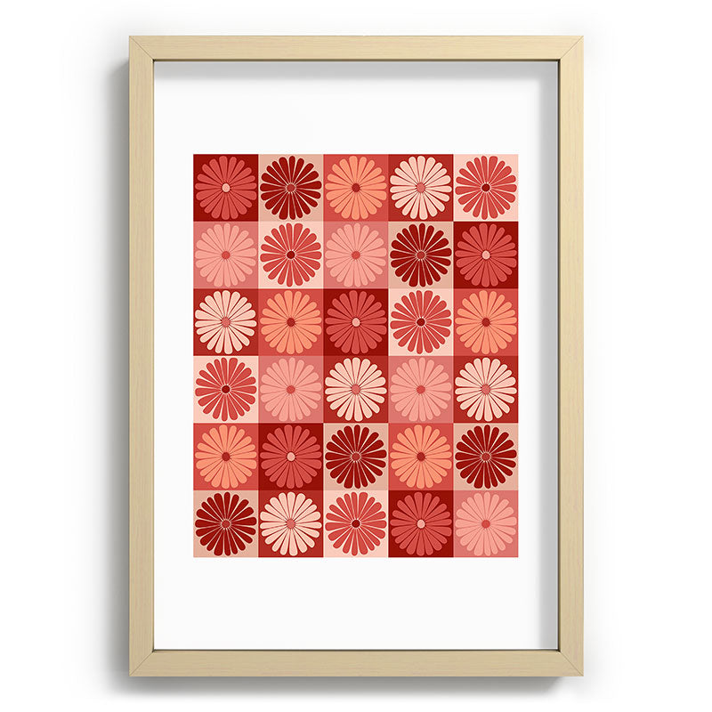 Colour Poems Checker Daisies I Red Pink Recessed Framing Rectangle