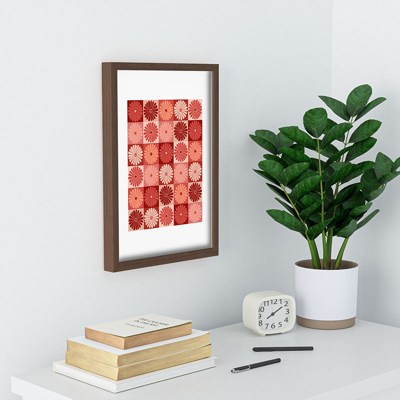 Colour Poems Checker Daisies I Red Pink Recessed Framing Rectangle