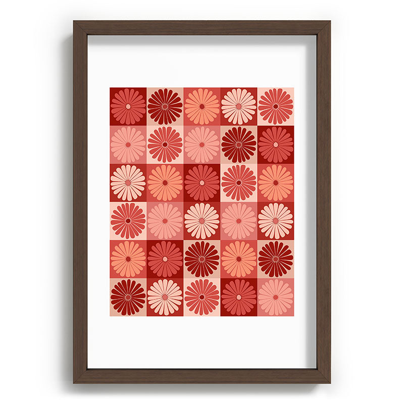 Colour Poems Checker Daisies I Red Pink Recessed Framing Rectangle