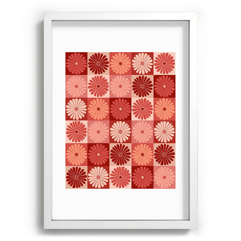Colour Poems Checker Daisies I Red Pink Recessed Framing Rectangle