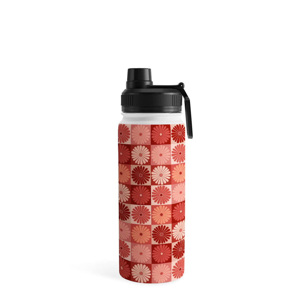 Colour Poems Checker Daisies I Red Pink Water Bottle
