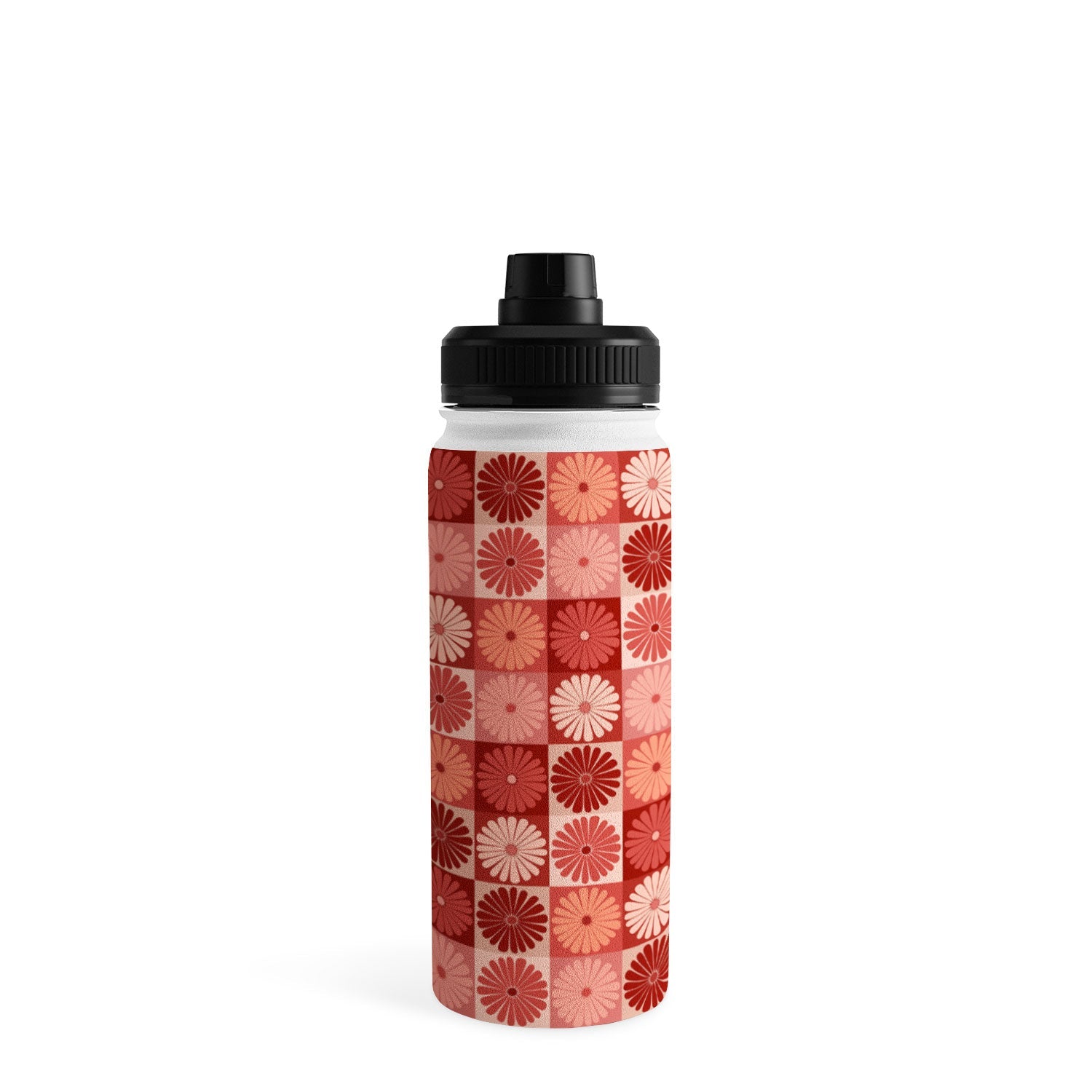 Colour Poems Checker Daisies I Red Pink Water Bottle