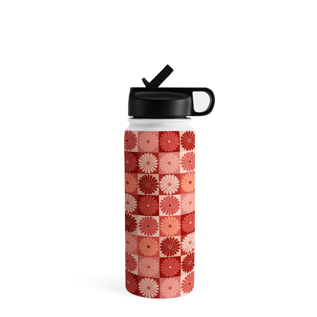Colour Poems Checker Daisies I Red Pink Water Bottle