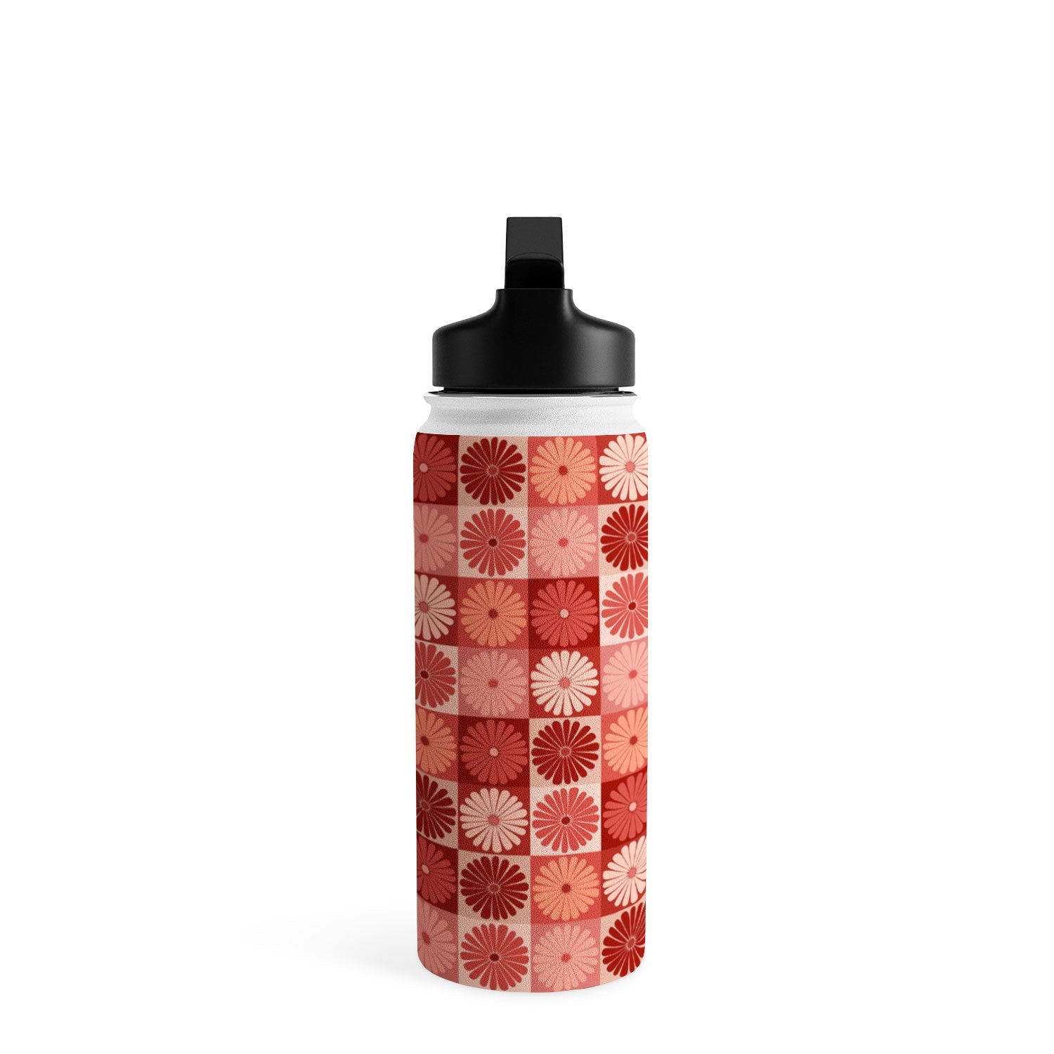 Colour Poems Checker Daisies I Red Pink Water Bottle