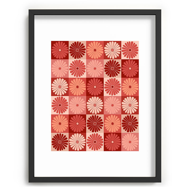 Colour Poems Checker Daisies I Red Pink Recessed Framing Rectangle