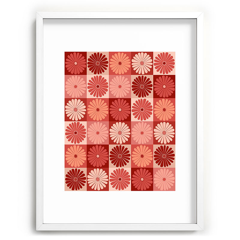 Colour Poems Checker Daisies I Red Pink Recessed Framing Rectangle