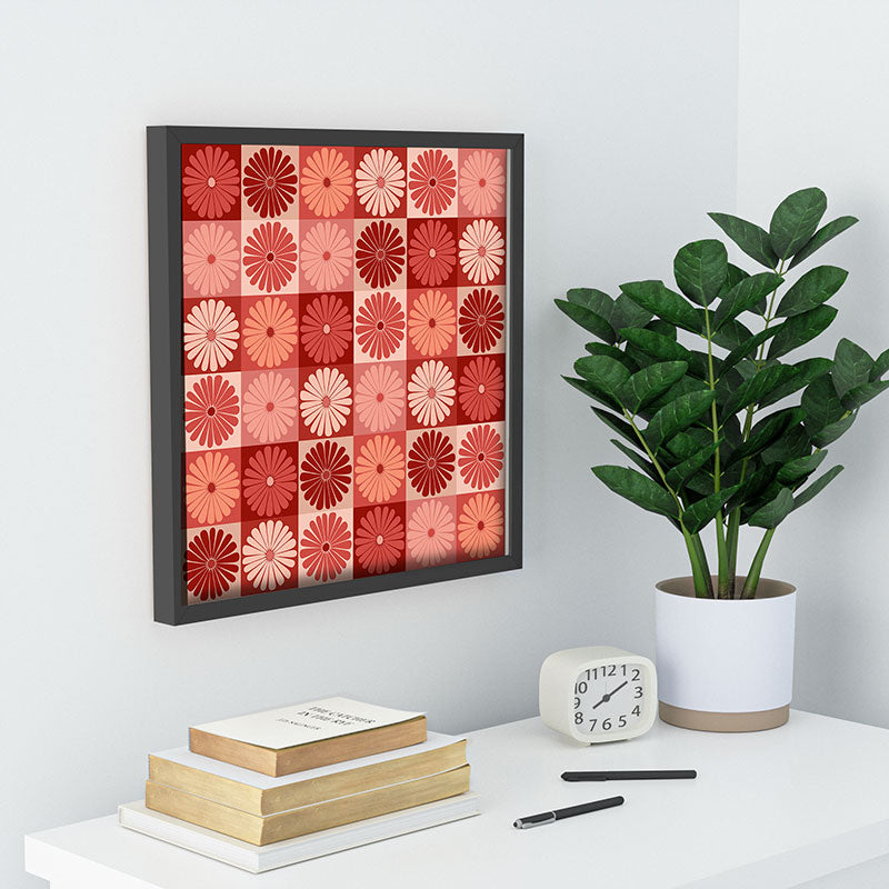 Colour Poems Checker Daisies I Red Pink Recessed Framing Square