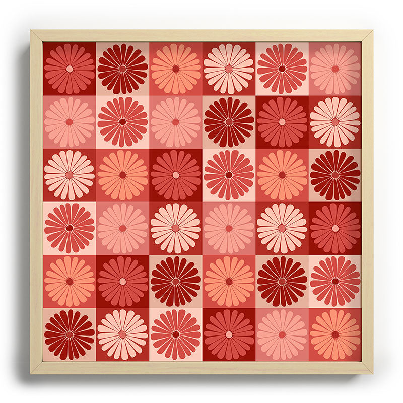 Colour Poems Checker Daisies I Red Pink Recessed Framing Square