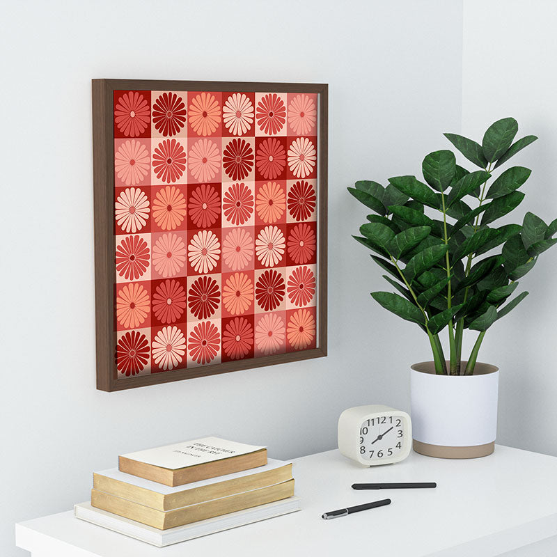 Colour Poems Checker Daisies I Red Pink Recessed Framing Square