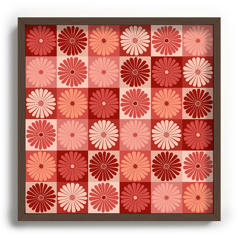 Colour Poems Checker Daisies I Red Pink Recessed Framing Square