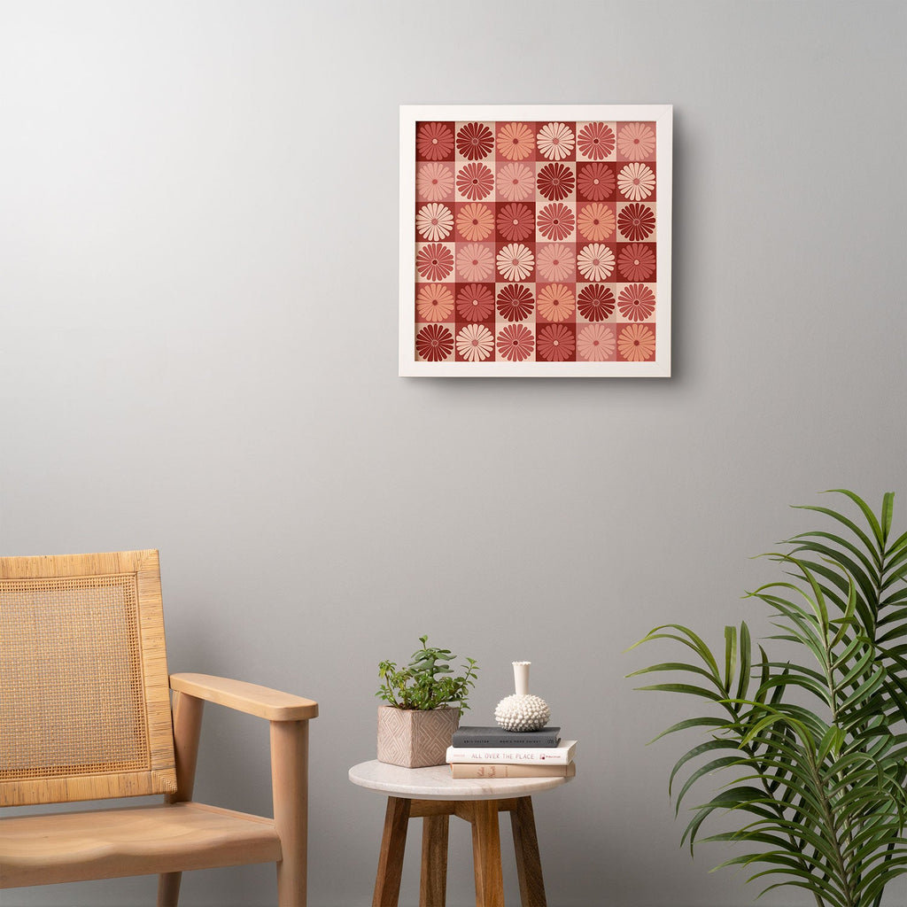 Colour Poems Checker Daisies I Red Pink Framed Wall Art