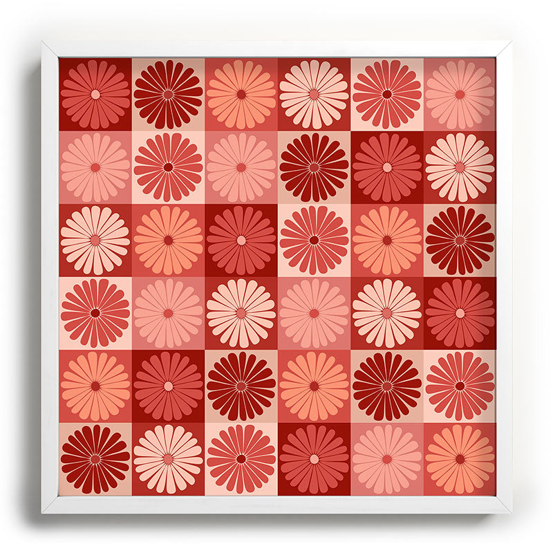 Colour Poems Checker Daisies I Red Pink Recessed Framing Square