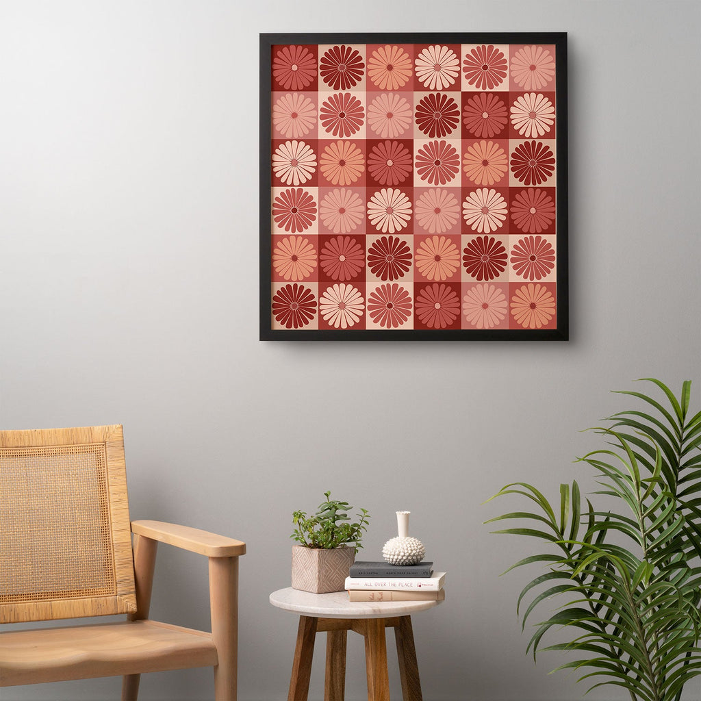 Colour Poems Checker Daisies I Red Pink Framed Wall Art