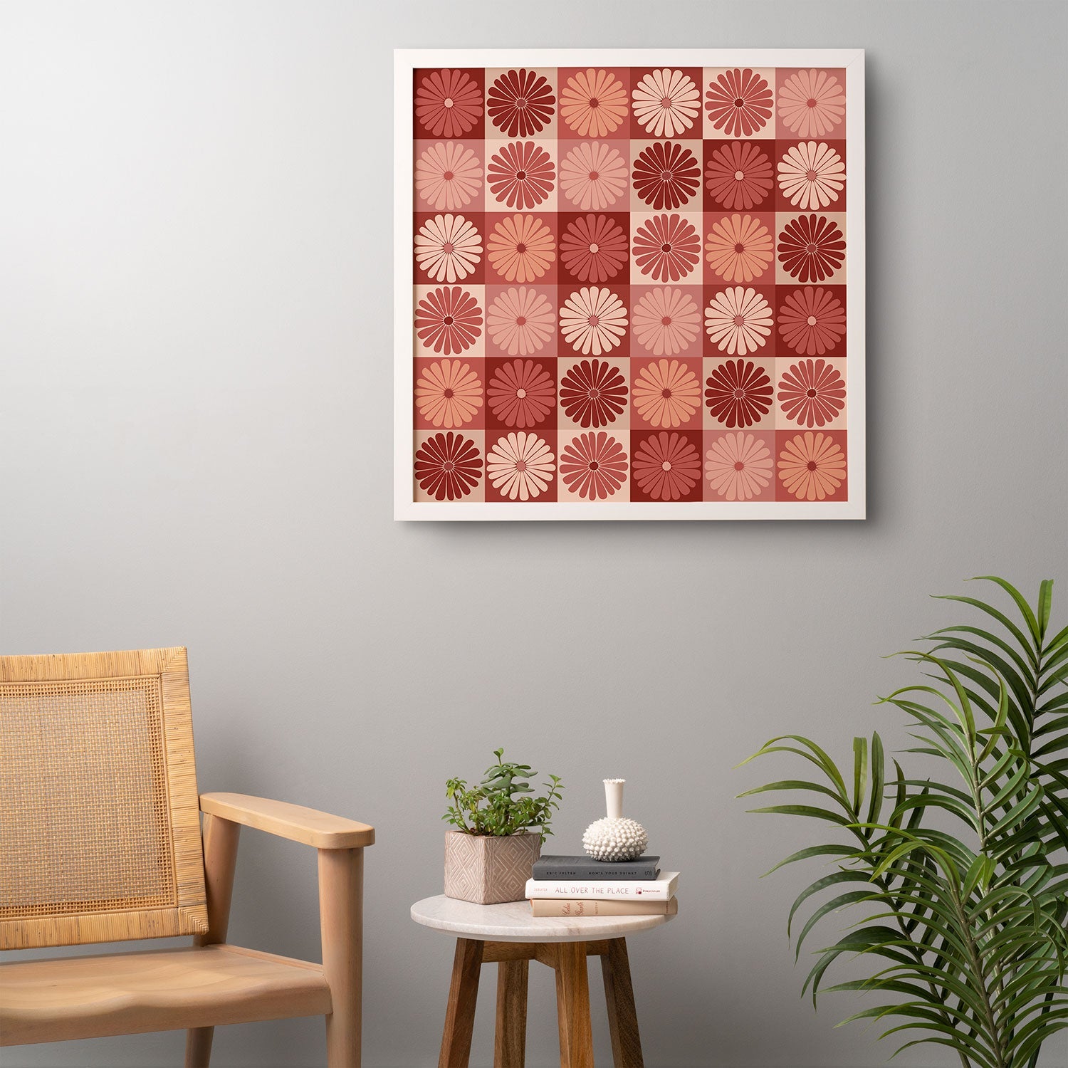 Colour Poems Checker Daisies I Red Pink Framed Wall Art